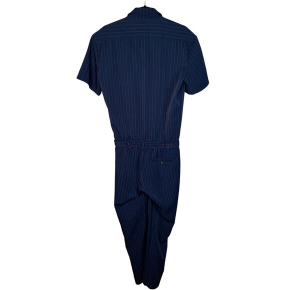 NEW! RomperJack Men's M Navy Chateaux Pinstripe Jumpsuit Slim Short Sleeve Blue - Picture 4 of 9